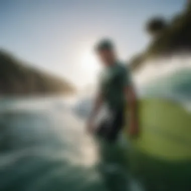 An active watersports enthusiast wearing the green Billabong hat while surfing