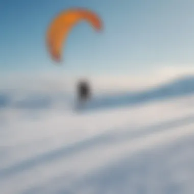 A vibrant snowy hill with kites soaring above, connecting enthusiasts