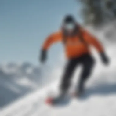 A snowboarder skillfully navigating through fresh snow while kiting