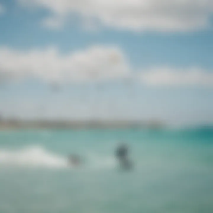 A group of kiteboarders enjoying the thrill of the sport at a popular Aruba location