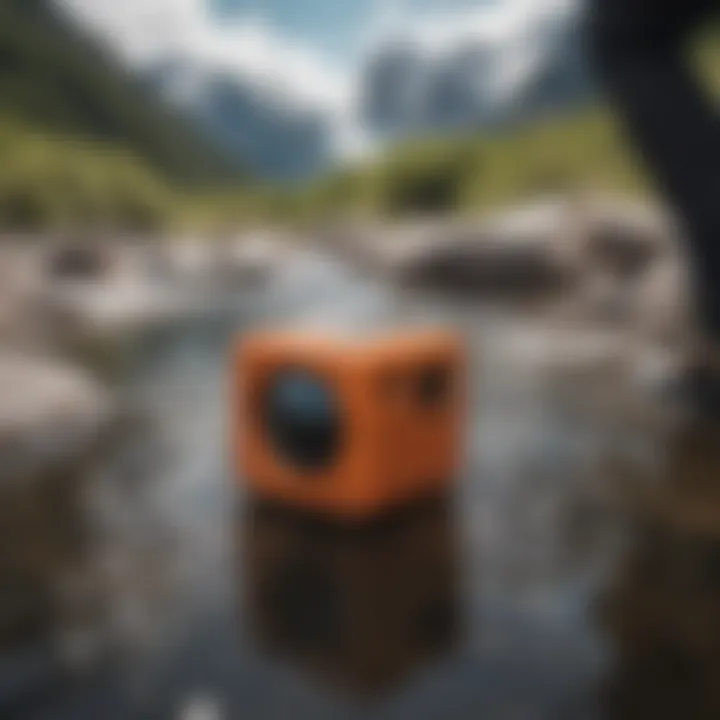 Black Hole Cube positioned among various outdoor gear