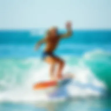 Surfboard Toy in Action An athlete demonstrating the use of a surfboard toy in action on the waves