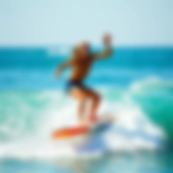 Surfboard Toy in Action An athlete demonstrating the use of a surfboard toy in action on the waves