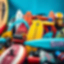 A vibrant collection of surfing toys showcasing various designs and colors