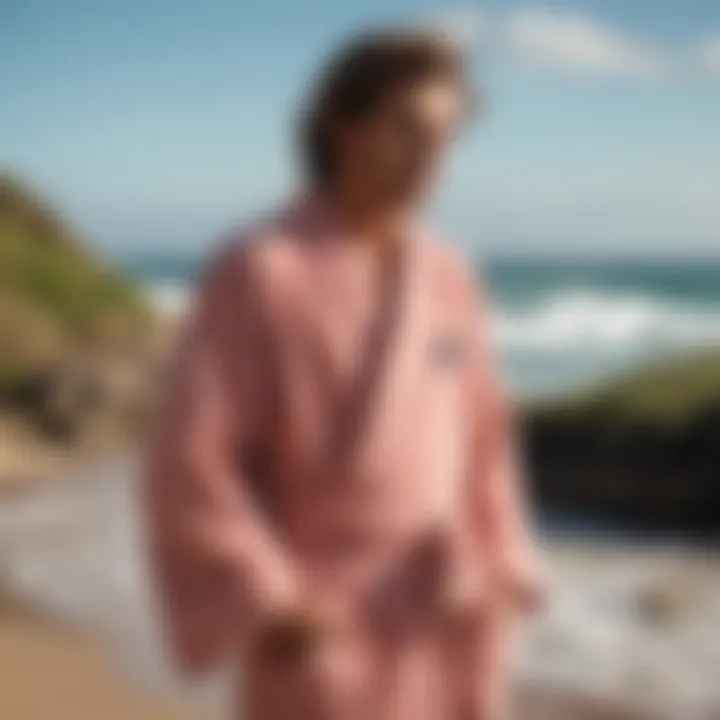 User enjoying comfort while wearing the Rip Curl changing robe after a surf session