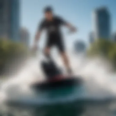 User enjoying the thrill of riding a motorized water board