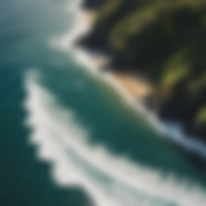 Aerial view of Maui's coastline with surfers