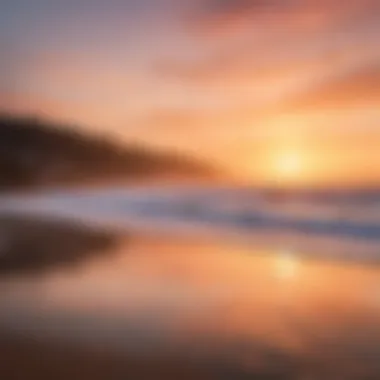 A stunning view of Santa Cruz beach with surfers catching waves under a vibrant sunset