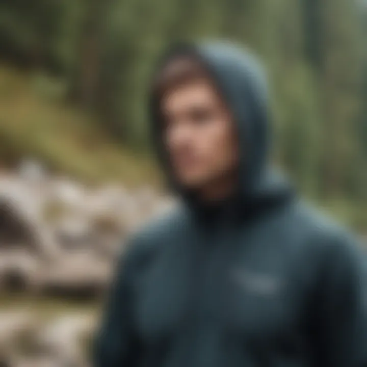 Detailed features of the Trail Harbor Hoody focusing on its functional elements.