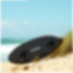 A sleek triple surfboard bag displayed outdoors, showcasing its design.