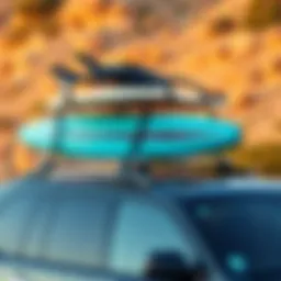 A soft top surf rack securely holding surfboards on a vehicle