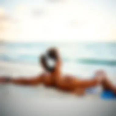 Immersive Experience: Headphones and Beach Sounds Person relaxing with headphones at a beach