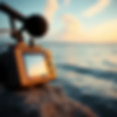 Capturing the Essence: Technology Meets Nature Close-up of a sound recording device by the shore