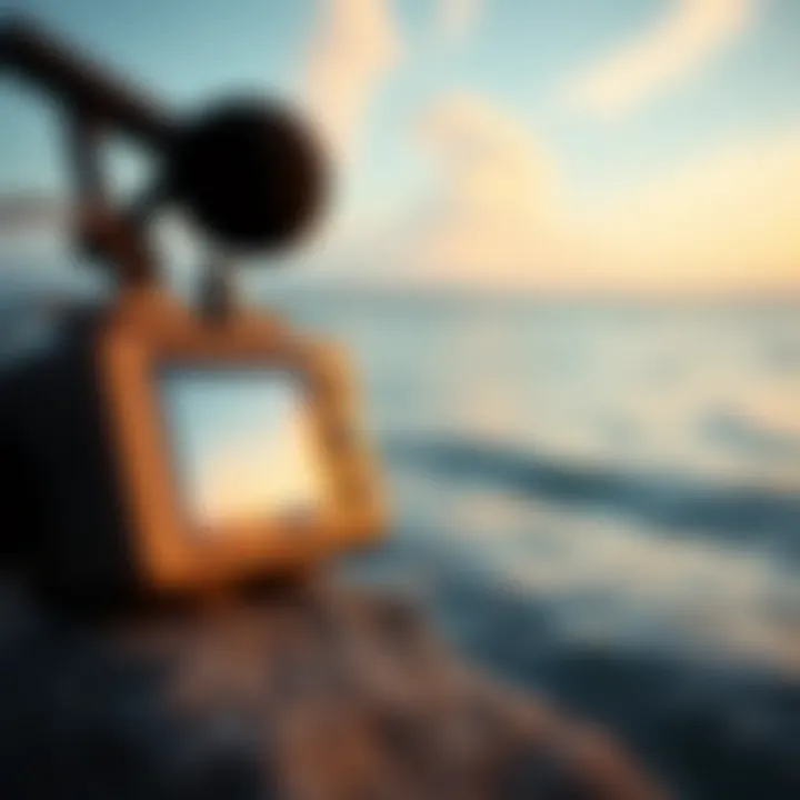 Capturing the Essence: Technology Meets Nature Close-up of a sound recording device by the shore