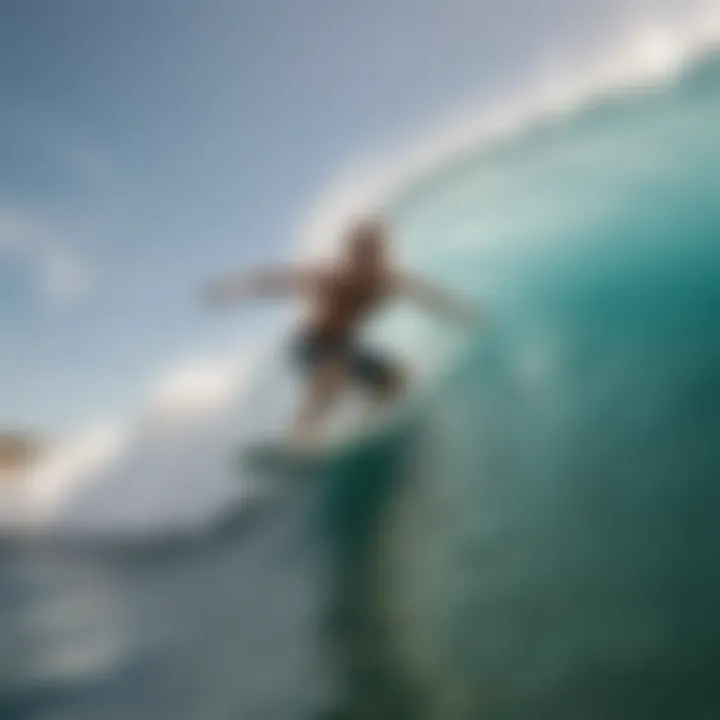 A surfer wearing Volcom boardshorts during a wave ride