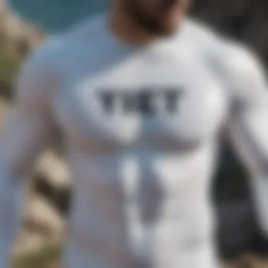 Detailed view of Yeti rash guard's fit and design