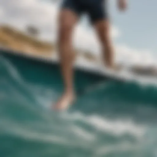 A close-up view of flexible board shorts showcasing their innovative fabric technology.