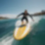 A sleek flight surfboard gliding over crystal clear waters