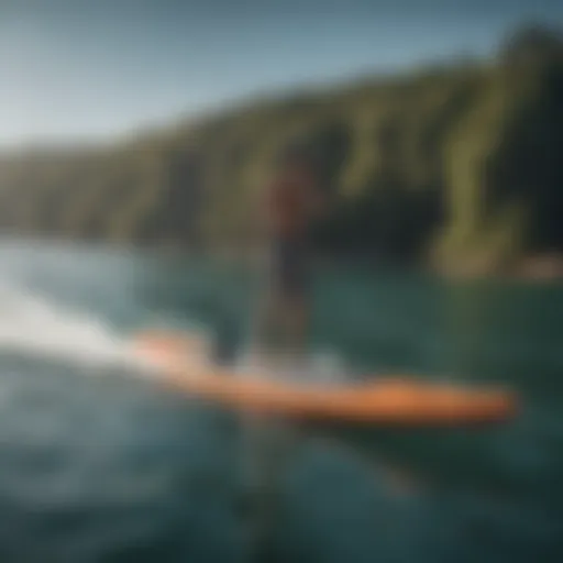 Sleek design of a high-end freeride paddle board on water