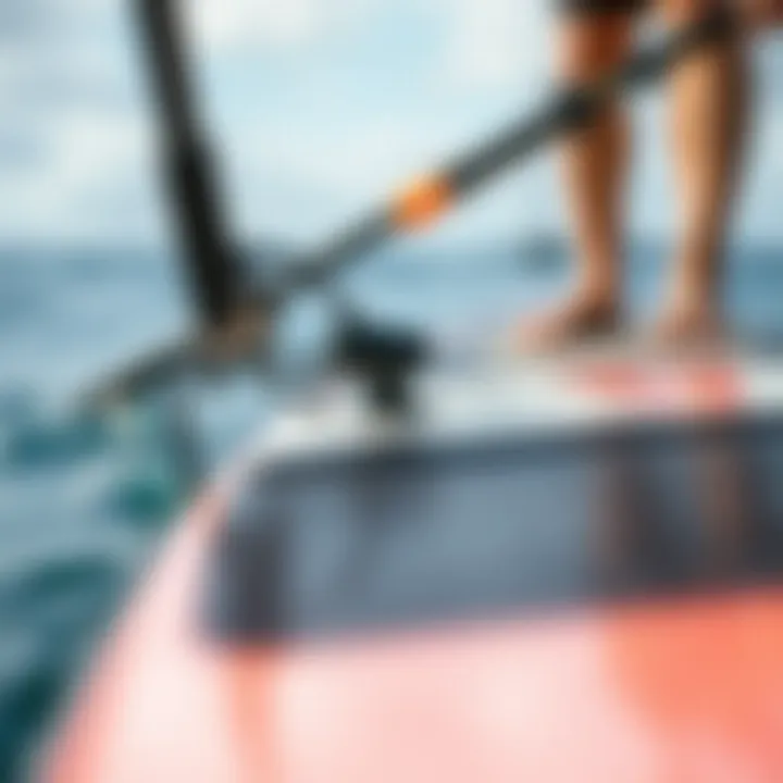 A close-up of motor technology integrated into a paddle board