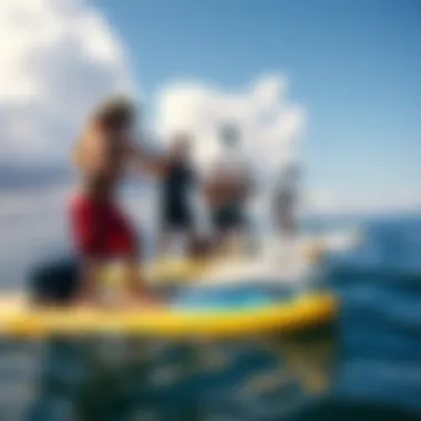 Exploring New Horizons with Motorized Paddle Boards A group of paddle boarders exploring new horizons with motors