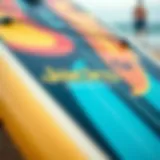 A close-up view of a Jacks surf board showcasing its unique design and vibrant graphics