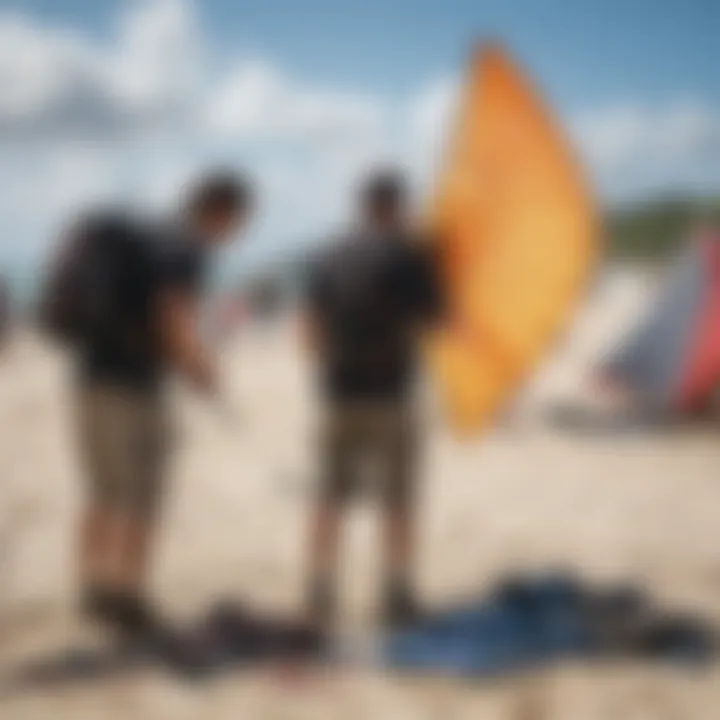 Kite enthusiasts preparing their gear for a day of flying