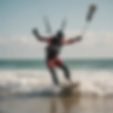 Kiteboarding enthusiast practicing on the beach