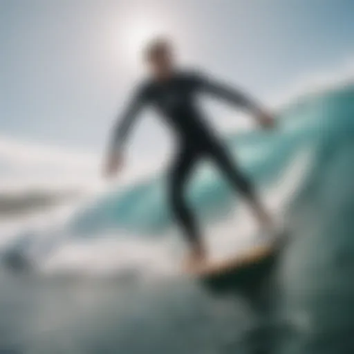 A surfer riding a high-tech surfboard on a wave