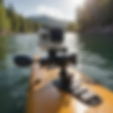 Close-up of a magnetic GoPro mount attached to a kayak