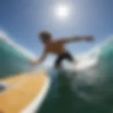 Dynamic action shot of a GoPro mounted on a surfboard