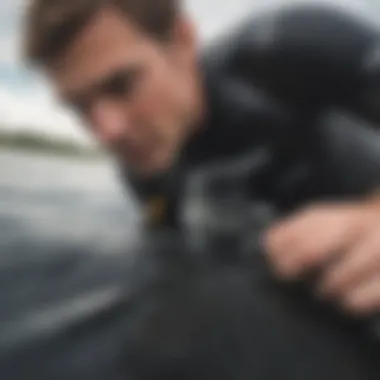 User installing a magnetic GoPro mount on a wetsuit