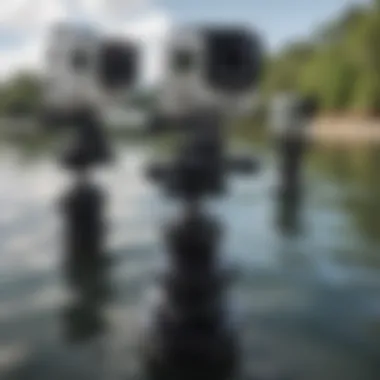 Wide view of multiple magnetic GoPro mounts for different watersports