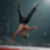 Athlete demonstrating backflip technique in a training environment