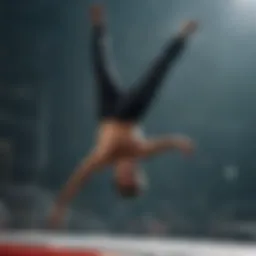 Athlete demonstrating backflip technique in a training environment