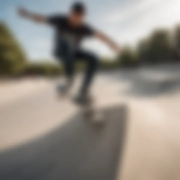 A skateboarder practicing the ollie on a skate park ramp.