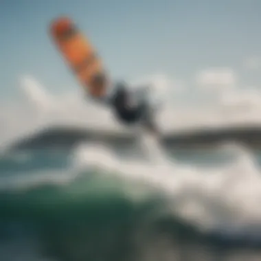 Dynamic shot of a kiteboarder executing an ollie above the waves