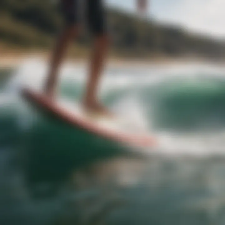 Close-up of a wakesurf board's design features