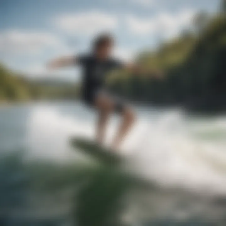 A rider practicing skills on a wakesurf board