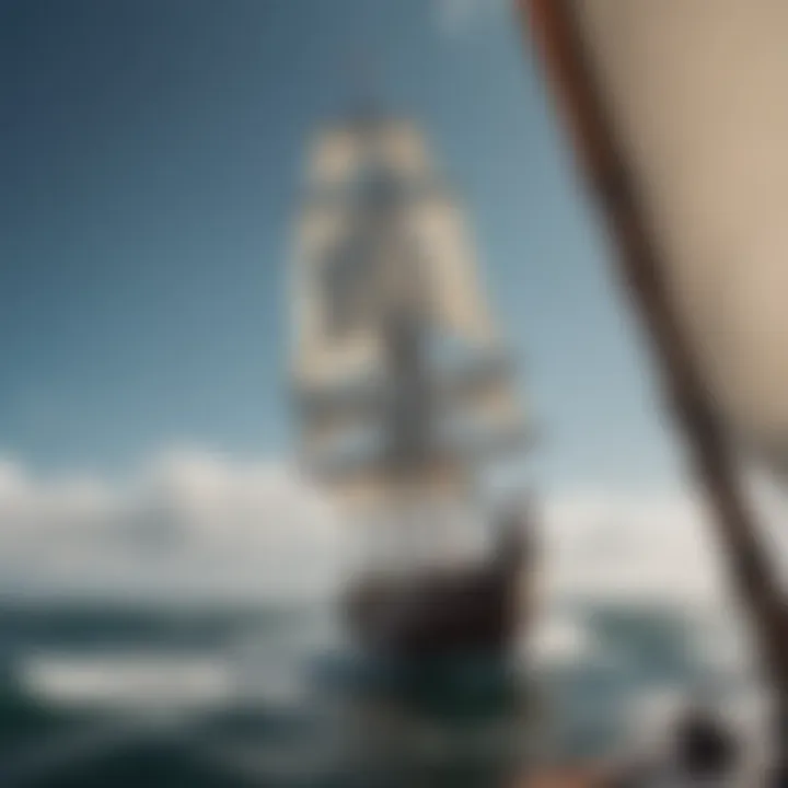 Sailboat navigating rough seas with wind indicators