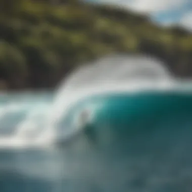 Surfers riding the dynamic waves of Waimea Bay