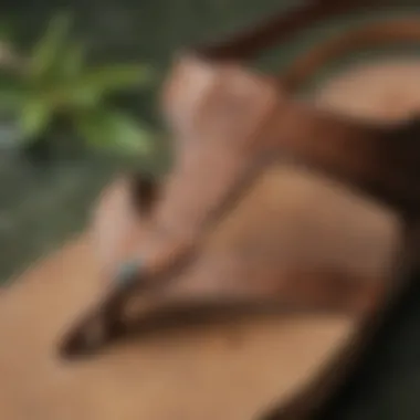 Craftsmanship of Olukai Moku Sandals A close-up of Olukai Moku sandals showcasing their intricate design and craftsmanship.