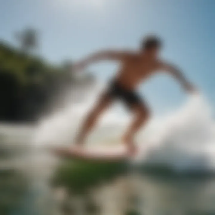 A skimboard gliding smoothly over water with speed wax