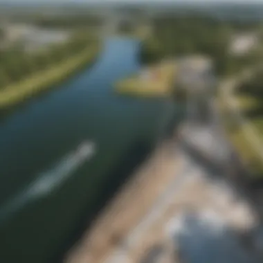 A panoramic view of the Orlando Wakeboard Complex showcasing the cable system.