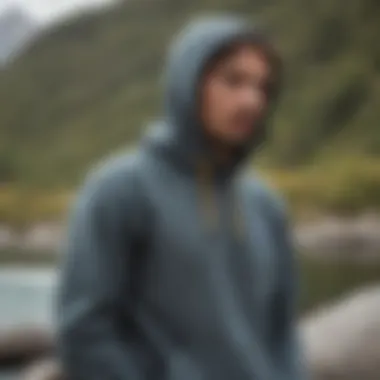 Model demonstrating the Patagonia Trail Harbor Hoody in an outdoor setting