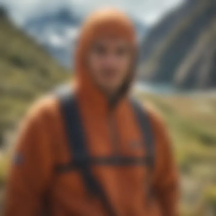 Illustration highlighting the sustainability aspects of the Patagonia Trail Harbor Hoody