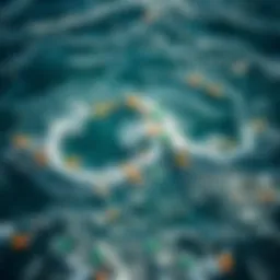 Aerial view of plastic pollution in ocean waters