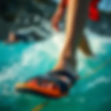 Reef Fanning Sandals in Water Sports Reef Fanning sandals in action during a water sports activity, highlighting their functionality