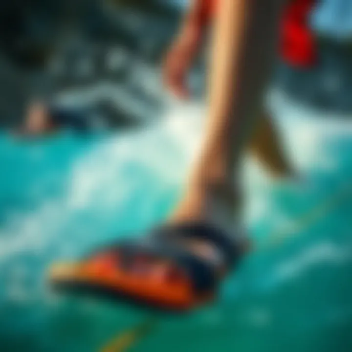 Reef Fanning Sandals in Water Sports Reef Fanning sandals in action during a water sports activity, highlighting their functionality