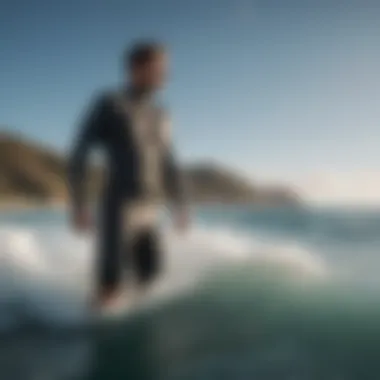 Ripcurl wetsuit shorts displayed against a backdrop of ocean waves